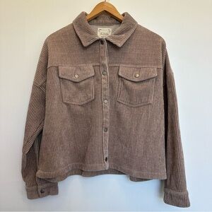 Altar’d State Corduroy Jacket Beige XXL Snap Button Boxy Fit Pockets Lightweight